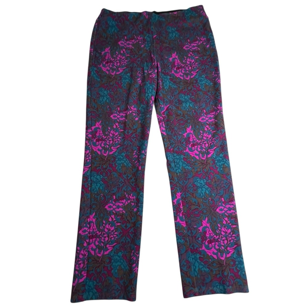 Soft Surroundings Womens Large Multicolor Floral Pull On Straight Leg Ponte Pant - Picture 2 of 9